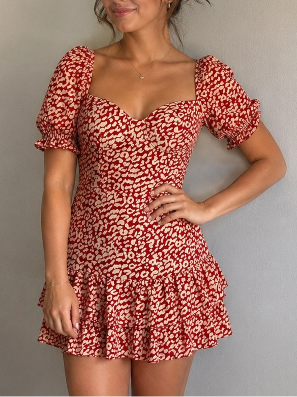Coquette Corset Mini Dress Puff Sleeve Leopard Print Romantic Date Night Size S
